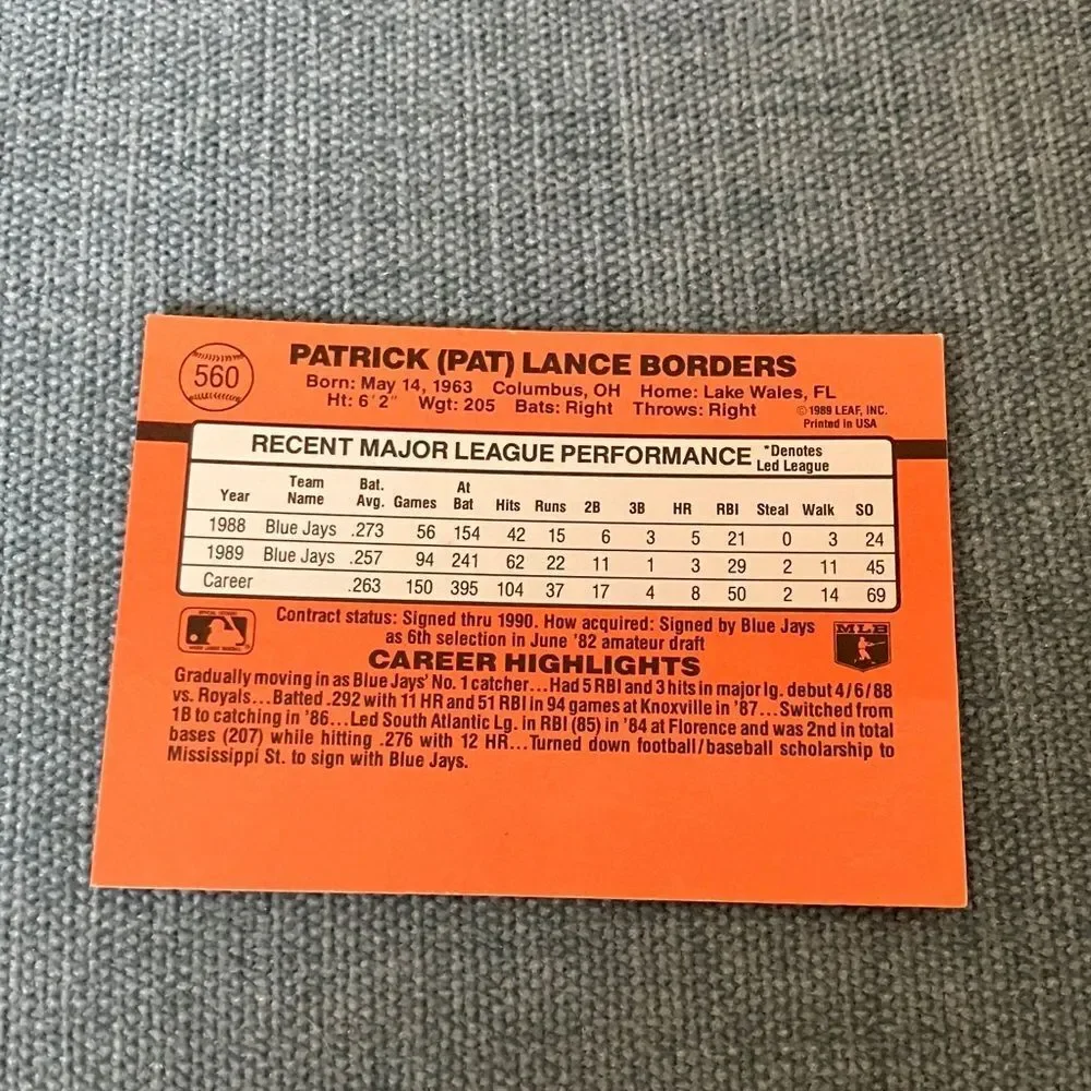 1990 Donruss Toronto Blue Jays Baseball Card Trading Card